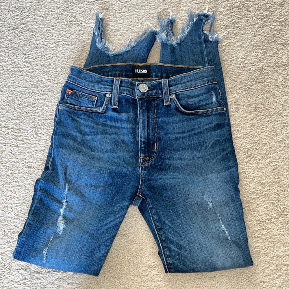 Hudson Barbara high waist ankle raw hem jeans size 25
